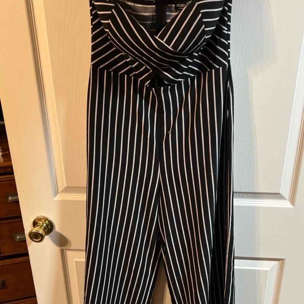 Striped Black and White Cropped Jumpsuit
